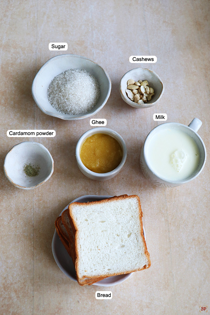 a display of ingredients needed to make bread halwa 