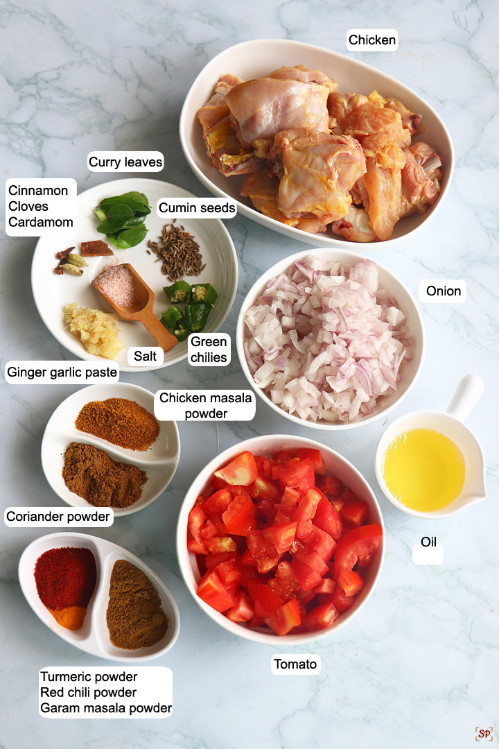 a display of ingredients needed to make chicken curry