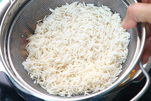soaked drained rice is added