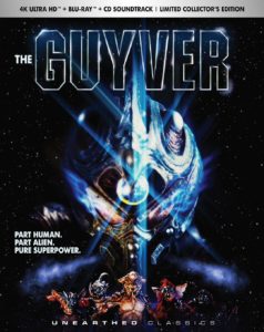 This product includes The Guyver in 4K UHD, Blu-ray, and CD formats from Unearthed Films.